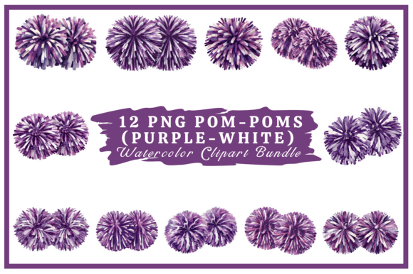 Download Purple &amp; White Pom-Poms Watercolor Pack - Premium Resources