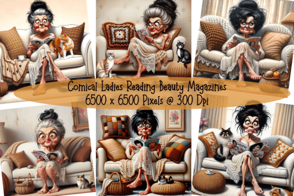 Download Comical Ladies Reading Beauty Magazines - Premium Resources